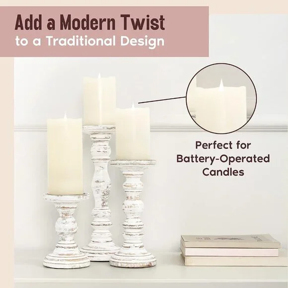 Large Candle Holders for Pillar Candles - Rustic Farmhouse Style Home Decor - Pe